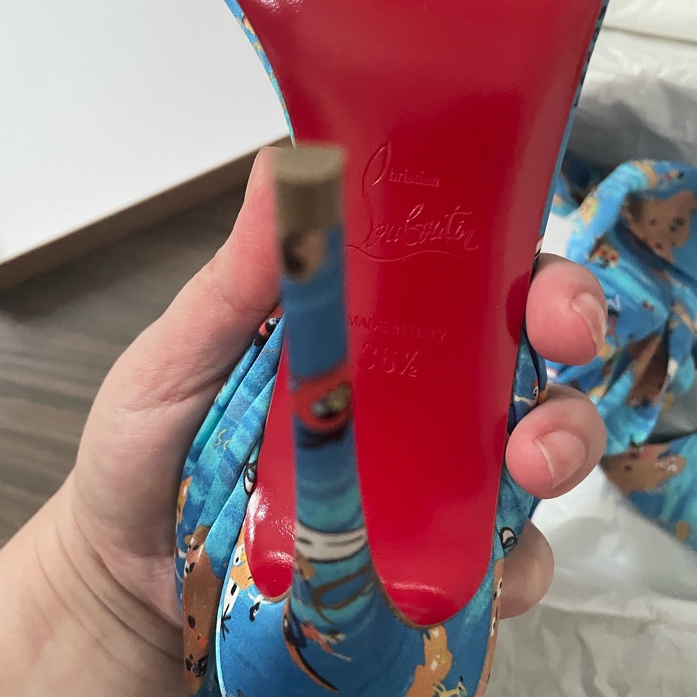 NWB Christian Louboutin Sandale Du Desert Greekaba Blue Heeled Sandals Size 6 - Picture 8 of 12